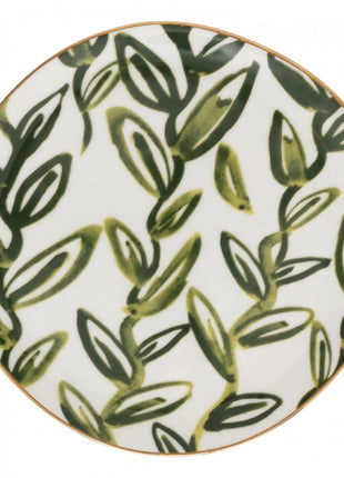 108198 Good Morning bordje gouden rand 17 cm theebladeren groen