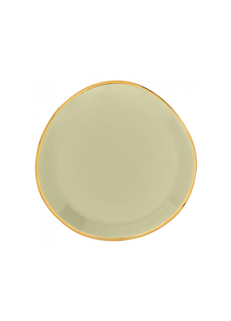 106599 Good Morning bord / plate lichtgroen gouden rand 17 cm