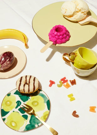 Good Morning bordje gouden rand 17 cm floral art lime