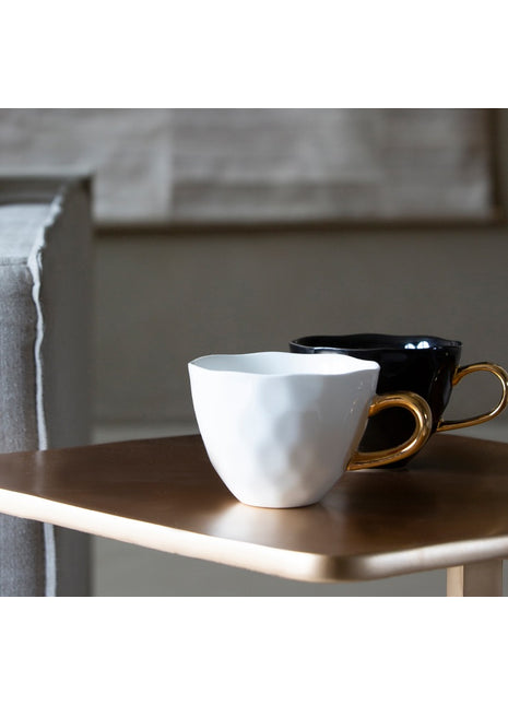 105032 Good Morning Cup cappuccino / thee kop wit met gouden oor