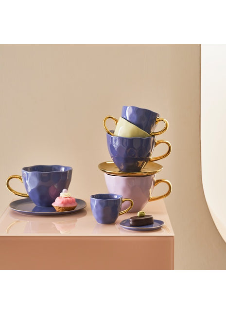 107634 Good Morning Cup cappuccino / thee purple blue gouden oor