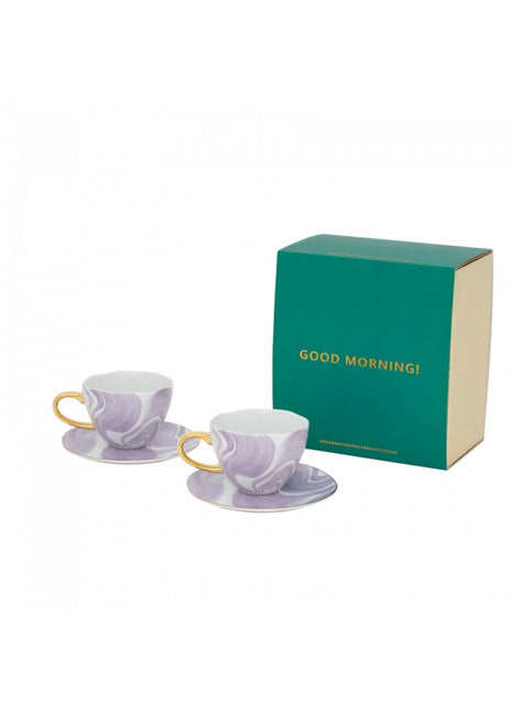 108219 Good Morning 2x cappuccino / thee + bord violet kadoset