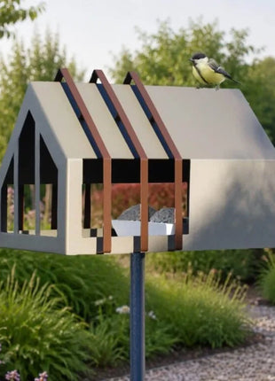 Heeej Framed vogel voederhuis parelmoer beige op paal