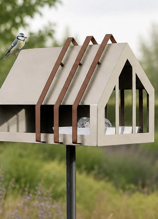 Heeej Framed vogel voederhuis parelmoer beige op paal
