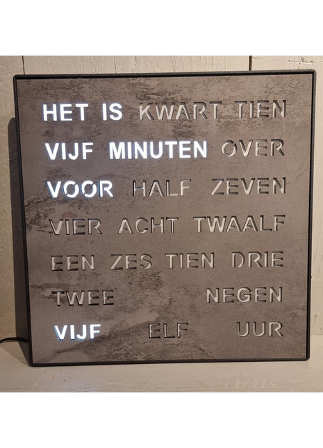 Intertime woordklok Nederlands 28cm - grijs marmer