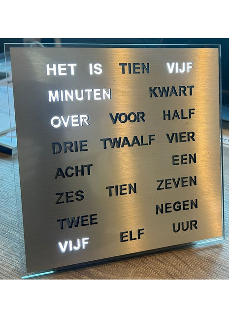 Intertime woordklok nederlands 20cm - zilver