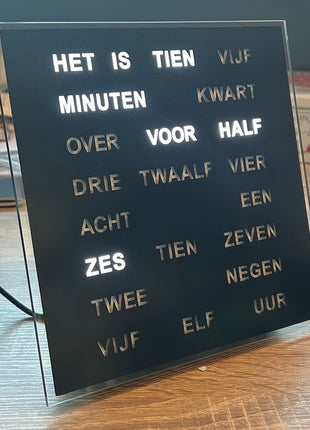 Intertime woordklok nederlands 20cm - zwart