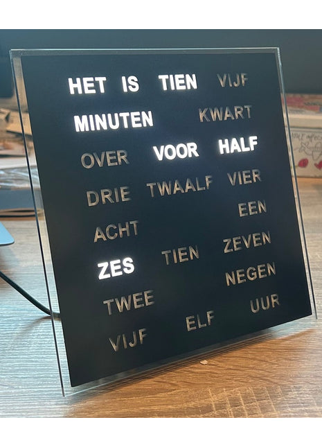 Intertime woordklok nederlands 20cm - zwart
