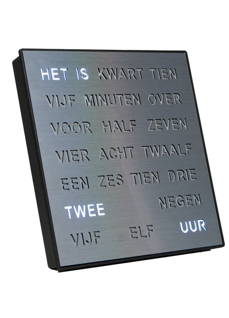 Intertime woordklok Nederlands 28cm - zilver