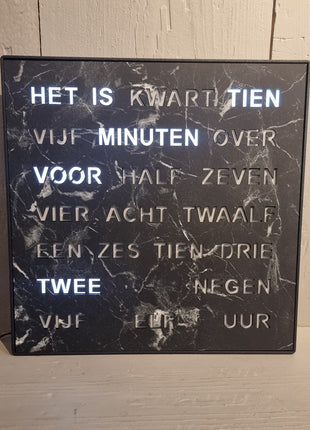 Intertime woordklok Nederlands 28cm - zwart marmer