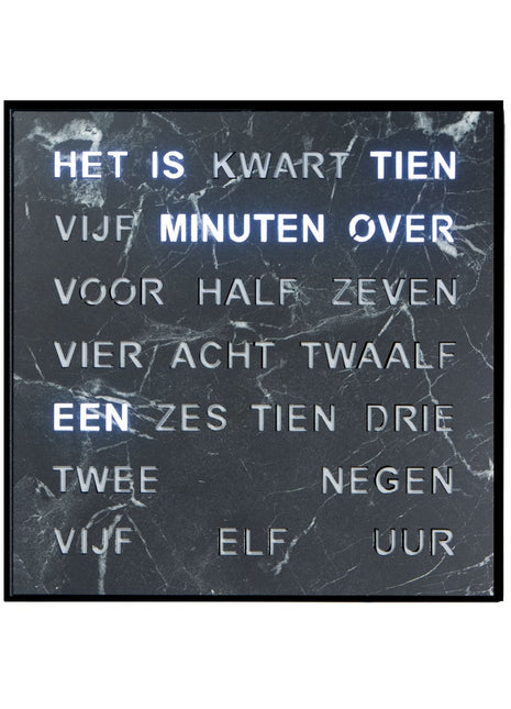 Intertime woordklok nederlands 40cm / wandklok - zwart marmer