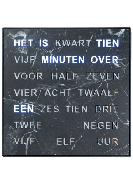 Intertime woordklok Nederlands 28cm - zwart marmer