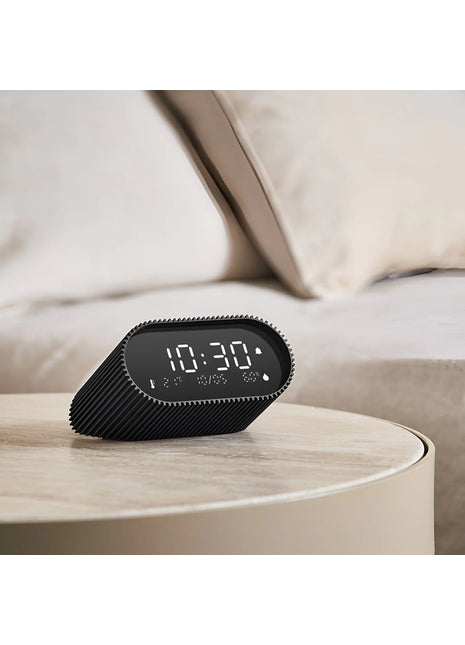 LR155MN3 LEXON Ray clock wekker aluminium mat zwart