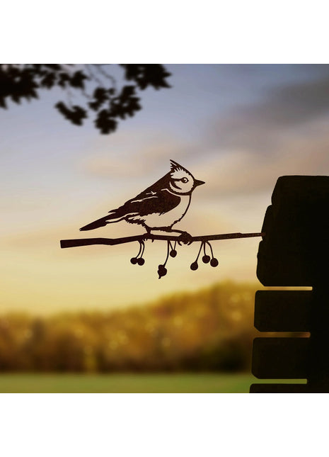 metalbird kuifmees cortenstaal metalen vogel kunst tuin