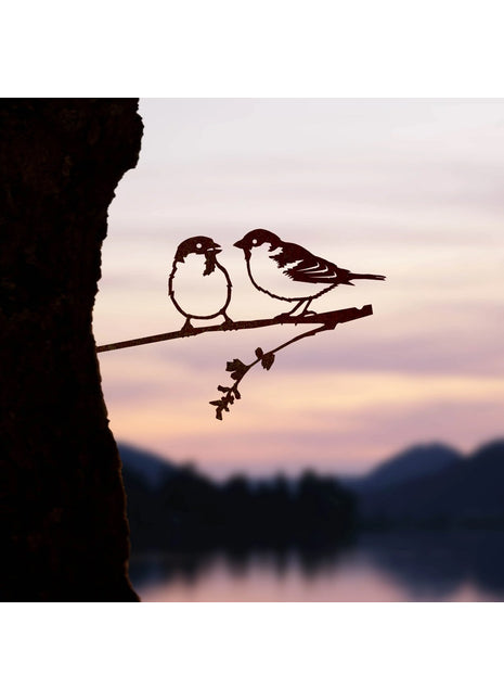 Metalbird mus duo / ringmus cortenstaal