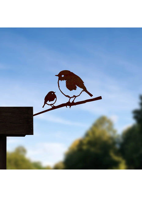 Metalbird roodborstje met jong cortenstaal 