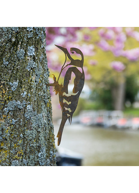 Metalbird Grote Bonte Specht cortenstaal