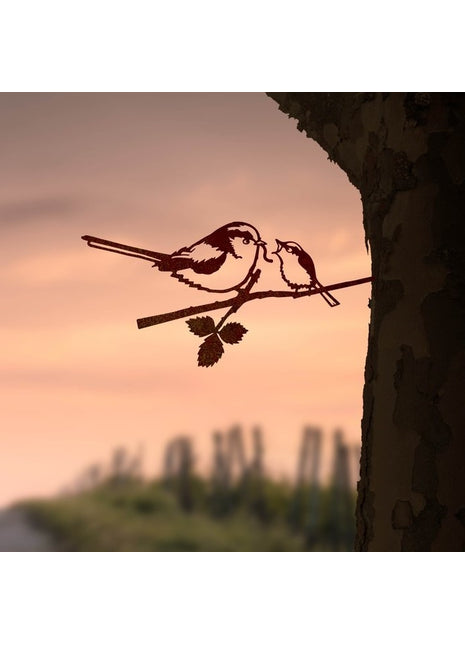 Metalbird Staartmees met jong cortenstaal