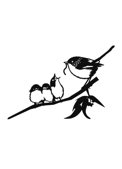 Metalbird winterkoning met jong cortenstaal metalen vogel