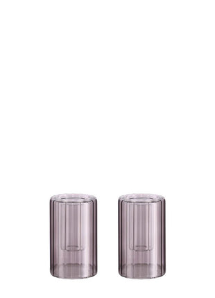 Moods & More Lima glazen kandelaar charcoal 2 stuks