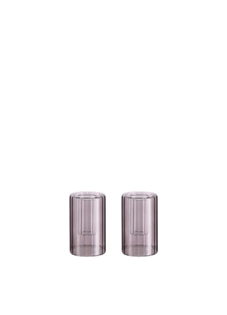Moods & More Lima glazen kandelaar charcoal 2 stuks