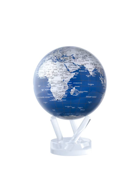 Mova Globes wereldbol blauw / zilver draaiend zonne-energie