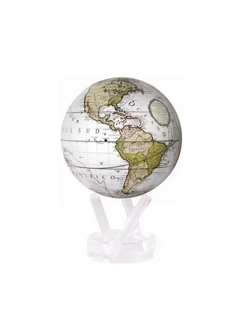 Mova Globes wereldbol antiek terrestrial wit 11.5 cm zonne-energie