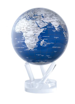 Mova Globes wereldbol blauw / zilver draaiend 15cm