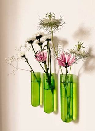 Muurbloempjes - magneet muurvaasje XL groen glas 3 ST