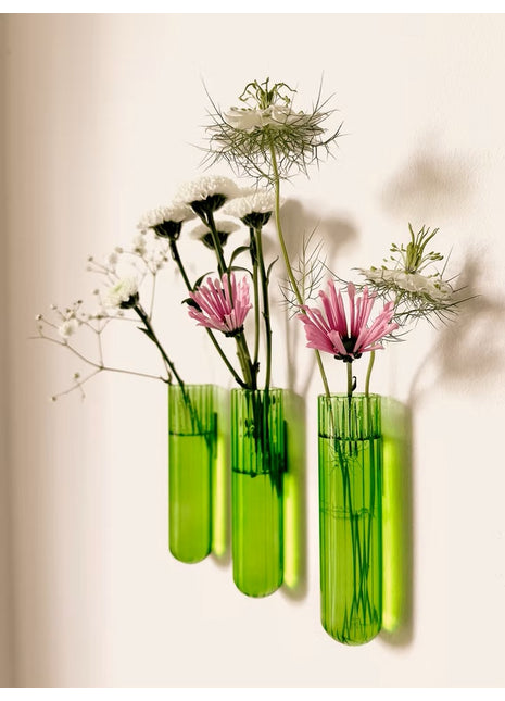 Muurbloempjes - magneet muurvaasje XL groen glas 3 ST