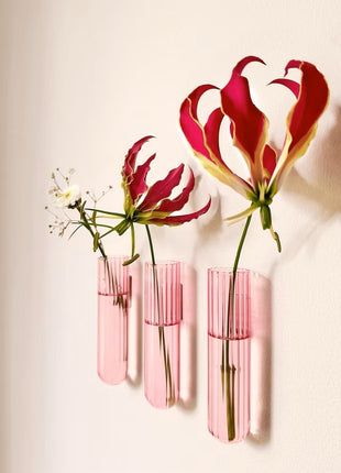 Muurbloempjes - magneet muurvaasje XL roze glas 3 ST