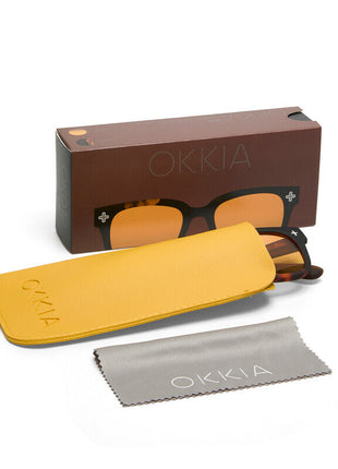 OK012B3H-YE OKKIA Giovanni zonnebril unisex zwart havana gele glazen