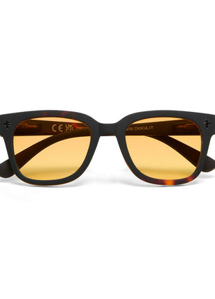 OK012B3H-YE OKKIA Giovanni zonnebril unisex zwart havana gele glazen