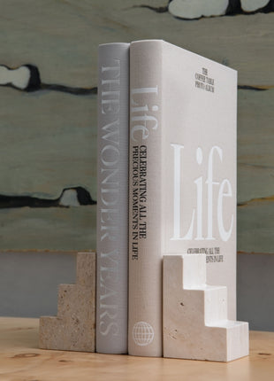 PW00549 Printworks Bookend - Travertine/Limestone boekensteun