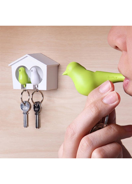QL-10124GR Qualy Sparrow Duo - sleutelhouder huisje mus groen / wit