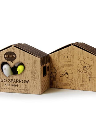 QL-1024BK Qualy Sparrow Duo - sleutelhouder huisje mus zwart / wit