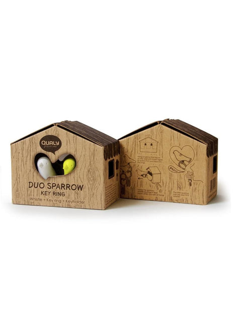 QL-1024BK Qualy Sparrow Duo - sleutelhouder huisje mus zwart / wit