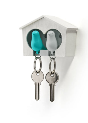 QL10124-BL Qualy Sparrow Duo - sleutelhouder huisje blauw / wit