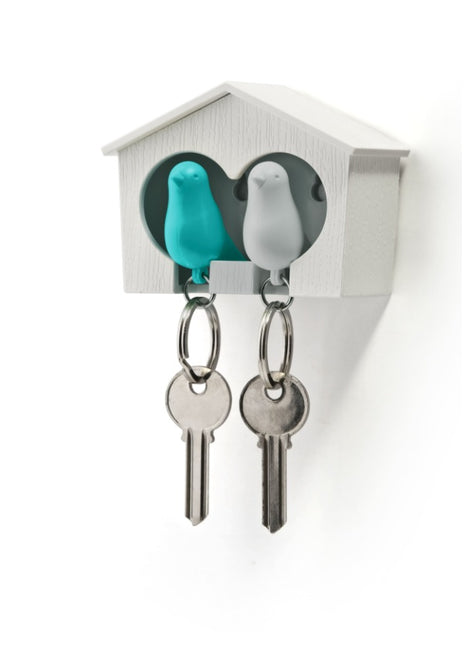 QL10124-BL Qualy Sparrow Duo - sleutelhouder huisje blauw / wit