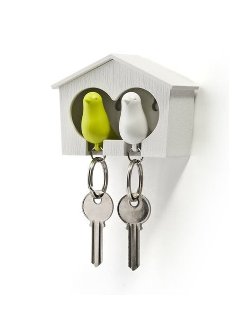 QL-10124GR Qualy Sparrow Duo - sleutelhouder huisje mus groen / wit