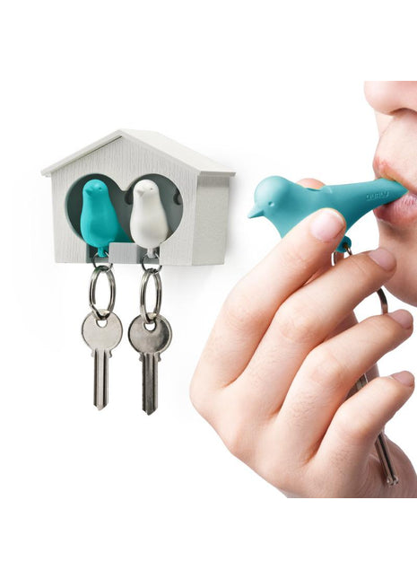 QL10124-BL Qualy Sparrow Duo - sleutelhouder huisje blauw / wit
