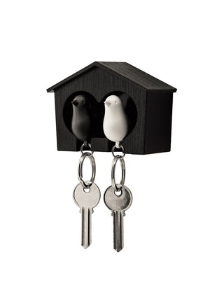 Qualy Sparrow Duo - sleutelhouder huisje mus zwart / zwart / wit