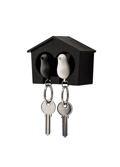 Qualy Sparrow Duo - sleutelhouder huisje mus zwart / zwart / wit