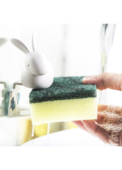 Qualy konijn sponshouder wasbak wit