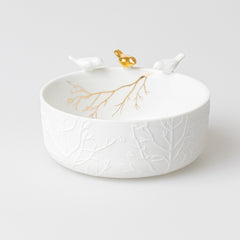 11326 Rader birds schaal wit porselein gouden vogel D:12cm
