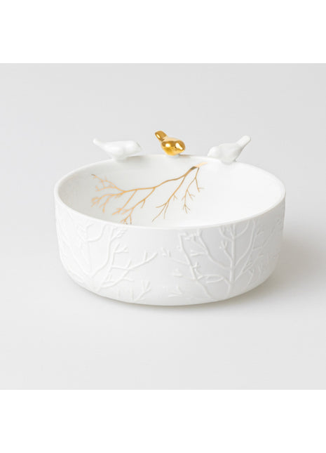 11326 Rader birds schaal wit porselein gouden vogel D:12cm