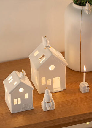 92646 Rader huisje theelicht Santa kerstman wachten op Rudolf