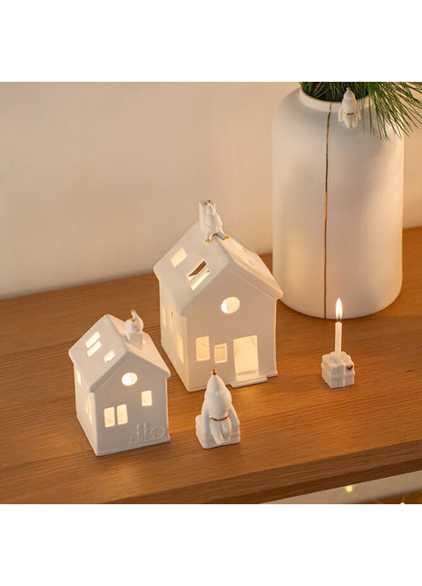 92646 Rader huisje theelicht Santa kerstman wachten op Rudolf