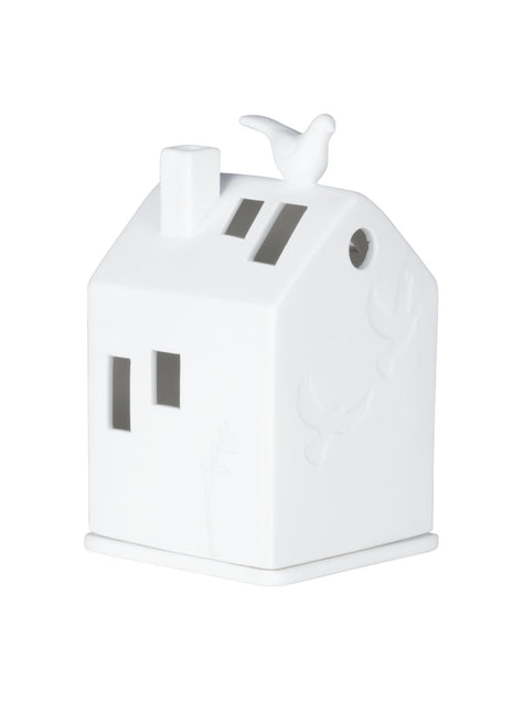 17303 Räder theelicht huis met vogel wit porselein