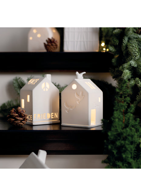 17303 Räder theelicht huis met vogel wit porselein